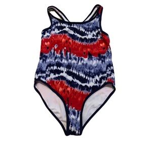 💜 FILA Red White & Blue Tie-Dye One-Piece Youth Swimsuit - Size 12
